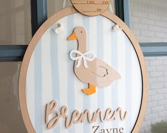 One Silly Goose Hospital Door Hanger Birth Announcement Sign Custom Neutral Blue Pink Green Stripes Girl Boy Name Sign/Newborn Prop Fresh 48