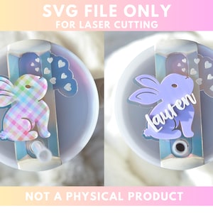 Fichier SVG Stanley Topper Lapin de Pâques avec coeurs 30 20 40 64 oz Fichier de coupe Glowforge Acrylique Lightburn Art 3D Accessoire de Pâques déco