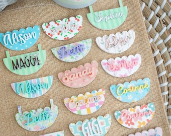 Owala Name Plate Freesip Custom Name Floral Cottagecore Scallop Pastel 16/19/24/32/40 Water Bottle Back to School Name Tag for Kids, Girls