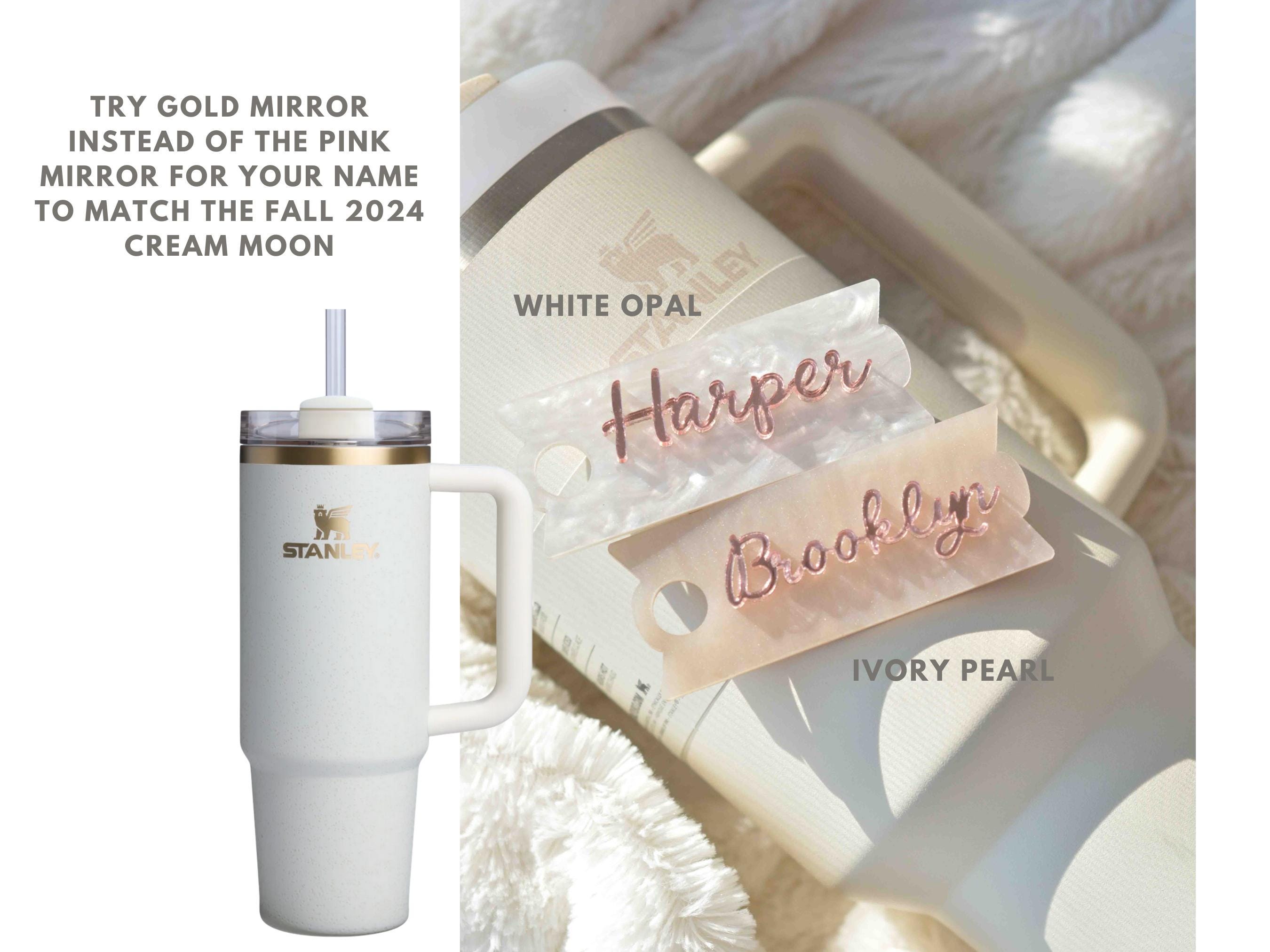 Witte crème maanroze Stanley-naamborden Dekseltoppers Bekeraccessoires Gepersonaliseerde tag voor beker, 40 30 bijpassende herfstcollectie