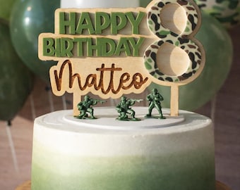 Camouflage Birthday Acrylic Cake Topper with Name, Outdoor, Hunting, Camo, Military Theme Personalized Cake Smash Photo Prop