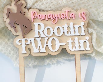 Personalized Rodeo Rootin Twotin Two Year Old Acrylic Cake Topper Cowboy Western Birthday Party Theme Custom Cake Decor for 2nd Birthday