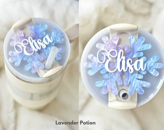 Winter Snowflake Christmas Stanley Name Plate Lid Toppers Holiday Accessories Personalized Name Tag for Tumbler Glitter, 40 or 30 oz