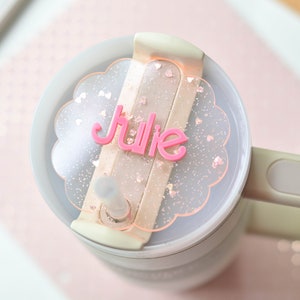 Stanley Name Plates Lid Toppers Cup Accessories Pink Scalloped Personalized Name Tag Tumbler, 40 or 30 or 20 oz, Valentine&#39;s Day Hearts