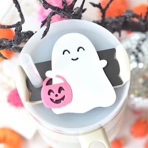 Cute Halloween Retro Ghost Stanley Name Plate Lid Toppers Fall Spooky Accessories Personalized Name Tag for Tumbler Name Tag, 40 or 30 oz