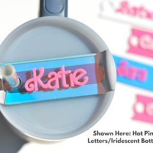 Stanley Name Plates Lid Toppers Cup Accessories Pink Blue Personalized Name Tag Stanley Lid Tumbler Name Tag, 40 or 30 oz Glitter Cursive