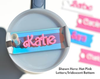 Stanley Name Plates Lid Toppers Cup Accessories Pink Blue Personalized Name Tag Stanley Lid Tumbler Name Tag, 40 or 30 oz Glitter Cursive