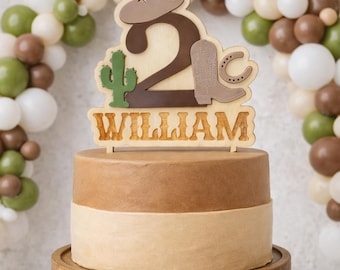 Personalized Rodeo Themed Name Acrylic Cake Topper for 2nd Second Birthday Cowboy Hat Boots Sheriff Western Party Decor Toddler Girl Boy