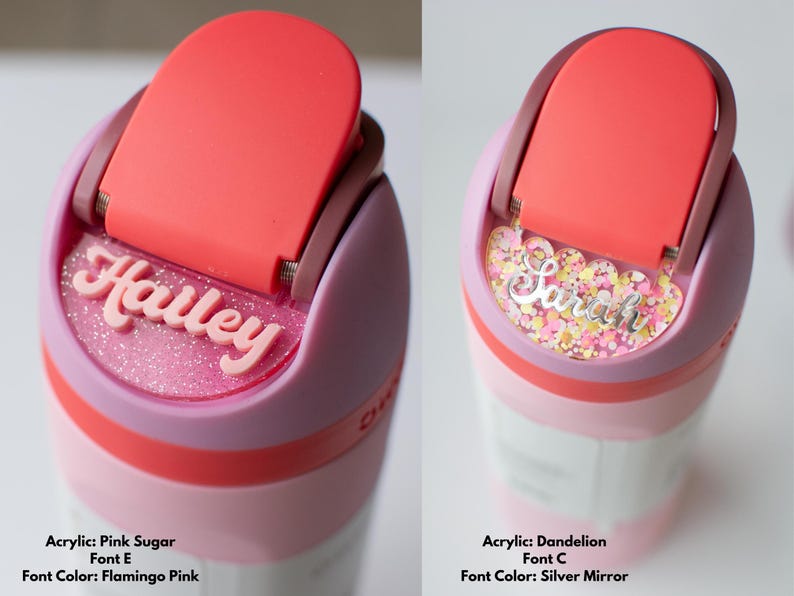 Placa con nombre Owala de Freesip, nombre personalizado, rosa, morado y menta, 16/19/24/32/40 oz, accesorio para botella de agua Owala personalizada, etiqueta con nombre para regreso a clases imagen 5