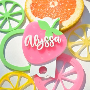 Summer Fruit Stanley Name Plates Lid Toppers Cup Accessories Personalized Tag for Tumbler, 40 30 20 oz Lemon Strawberry Pink Yellow