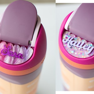 Placa con nombre Owala de Freesip, nombre personalizado, rosa, morado y menta, 16/19/24/32/40 oz, accesorio para botella de agua Owala personalizada, etiqueta con nombre para regreso a clases imagen 1