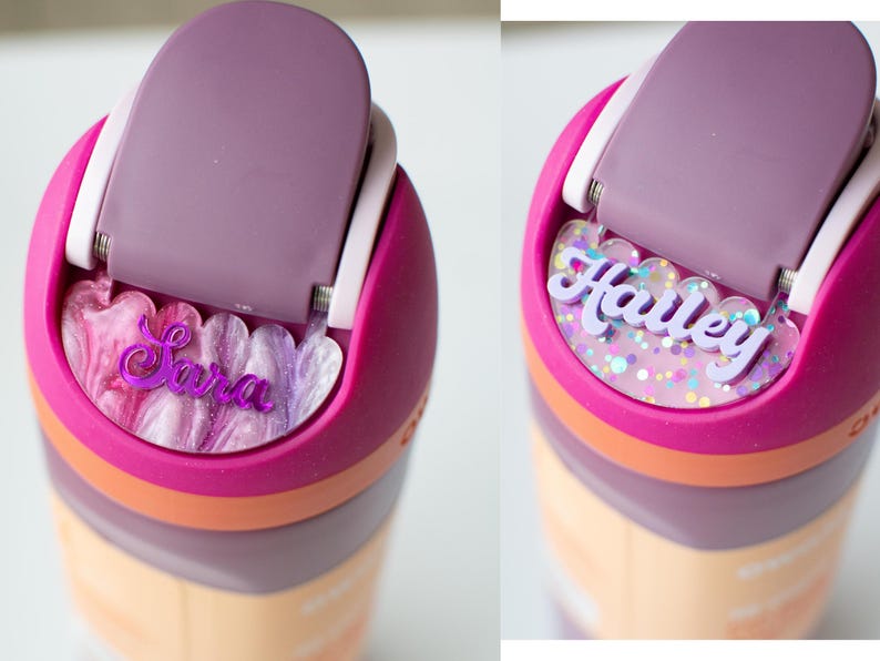 Placa con nombre Owala de Freesip, nombre personalizado, rosa, morado y menta, 16/19/24/32/40 oz, accesorio para botella de agua Owala personalizada, etiqueta con nombre para regreso a clases imagen 1