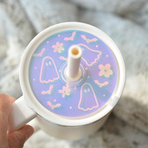 Halloween Ghost Hydro Flask Topper Plate Round Lid Toppers Fall Spooky Fun Iridescent Accessories Decor for Tumbler Name Tag, 40 or 32 oz