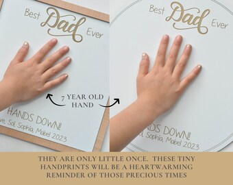 Best Dad Ever Hands Down Father's Day Gift Handprint Sign Personalized Papa Grandpa Gift from Kids First Father's Day DIY Engraved Wood Gift