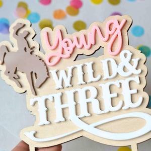 Junge Wilde und Drei Rodeo Themed Acryl Kuchen Topper Erster Kleinkind Geburtstag Cowgirl Cowboy Western-Party-Thema Dekor in Rosa oder Braun