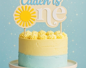 Personalized First Birthday Sun Themed Cake Topper for First Birthday Party Theme Decor for Toddler Girl or Boy Yellow Sun One Year Birthday