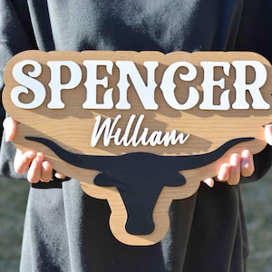Western Themed Sign, Western Nursery Decor, Cowboy Longhorn Name Sign, Bull Horn Boy Name Sign, Rodeo Above Crib Sign, Baby Shower Gift