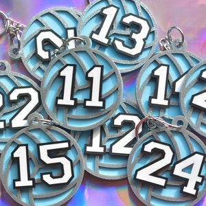 Volleyball Keychain 3D Acrylic Personalized with Number, Custon Sports Team Bag Tag, Sports Keychain, Coach Gift, Gift for Daugther or Teen