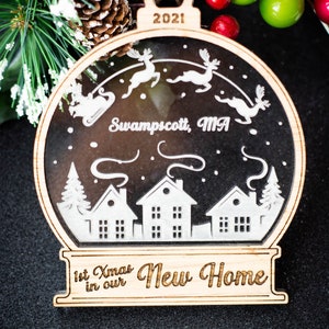 New Home Ornament Personalized Our First Christmas in Our New House Custom Wood and Acrylic Bauble Gift for Housewarming or New Homeowners image 2