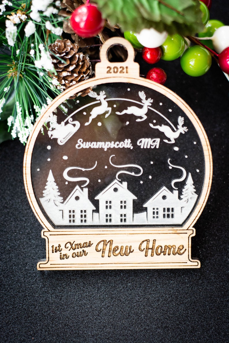 New Home Ornament Personalized Our First Christmas in Our New House Custom Wood and Acrylic Bauble Gift for Housewarming or New Homeowners image 2