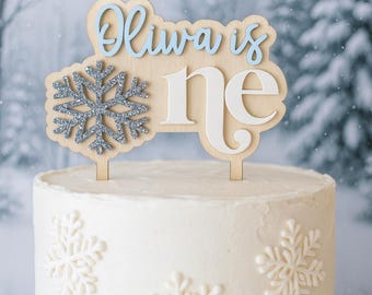 Snowflake Acrylic First Birthday Cake Topper, Winter Cake Smash