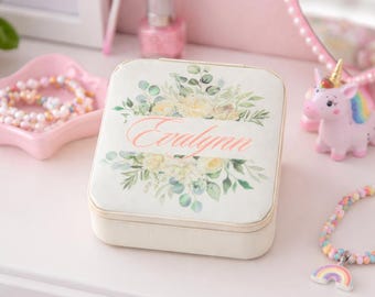 Personalized Floral Jewelry Box, Bridesmaid Travel Case