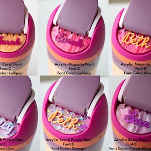 Placa con nombre Owala de Freesip, nombre personalizado, rosa, morado y menta, 16/19/24/32/40 oz, accesorio para botella de agua Owala personalizada, etiqueta con nombre para regreso a clases imagen 4