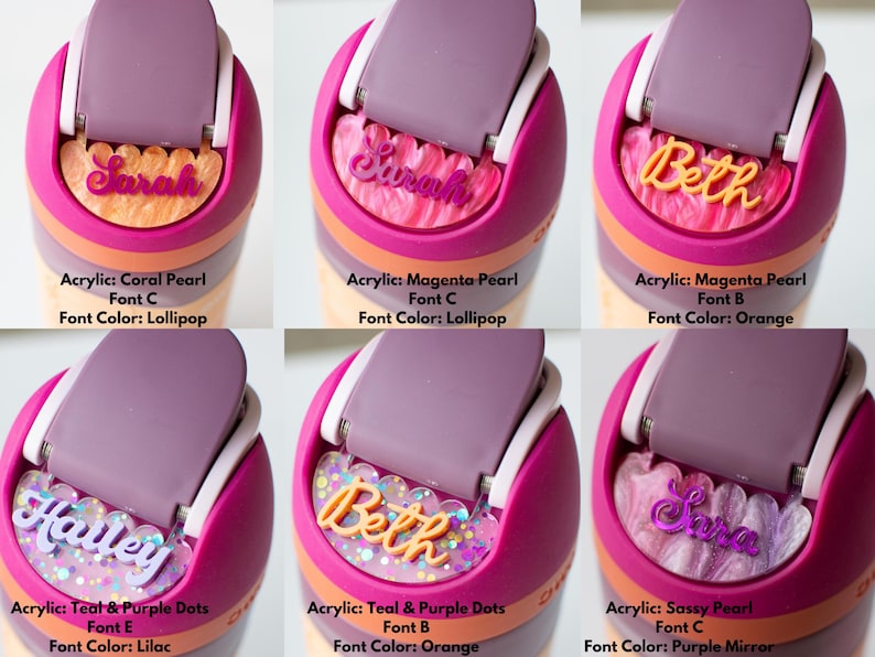 Placa con nombre Owala de Freesip, nombre personalizado, rosa, morado y menta, 16/19/24/32/40 oz, accesorio para botella de agua Owala personalizada, etiqueta con nombre para regreso a clases imagen 4