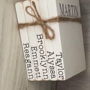 Farmhouse Book Stack,  Personalized Wood Decoration, Coffee Table Books, Typewriter Font