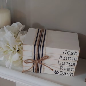 Farmhouse Book Stack With Ribbon, Personalized Wood Decoration,Coffee Table Books