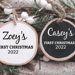 Small | Baby&#39;s First Christmas Ornament | Baby Ornament | Personalized Christmas Ornament | Wood Slice Ornament | First Christmas