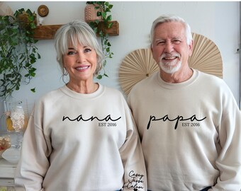 Personalized Embroidered Grandma Sweatshirt w/ Kid Names on Sleeve, Grandpa Sweatshirt,  Minimalist Custom Sweater,