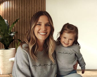 Mama Mini Embroidered Sweatshirt, Matching Family Crewneck, Toddler Pullover