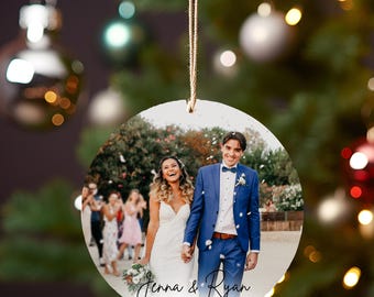 Personalized Couple Photo Ornament, Engagement Gift