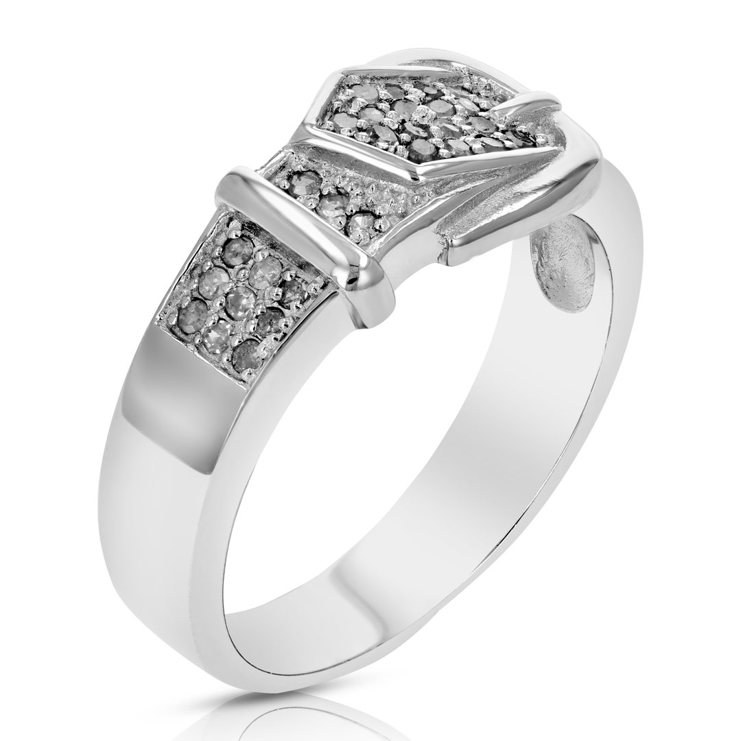1/4 Cttw Diamond Buckle Ring in .925 Sterling Silver With Rhodium