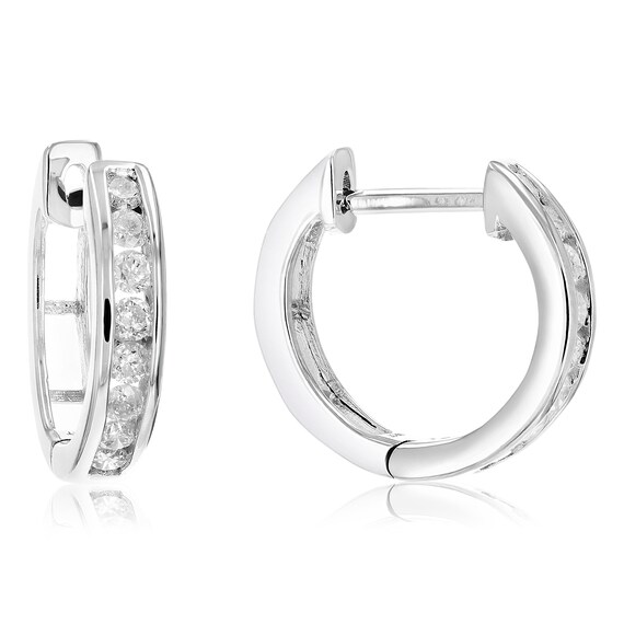 1 2 Cttw Diamond Hoop Earrings .925 Sterling Silver 16 Stones