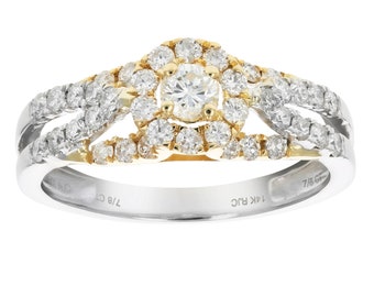 7/8 cttw Diamond Bridal Engagement Ring Set 14K Two Tone White and Yellow Gold