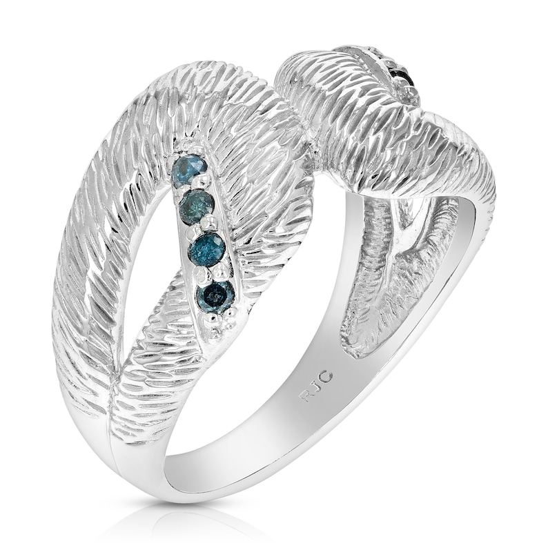 Sterling Silver Round Blue Diamond Double Star Ring 0.15 Cttw Sterling Silver Round Blue Diamond Double Star Ring 0.15 Cttw