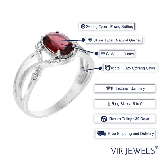 1.10 Cttw Garnet Ring .925 Sterling Silver With Rhodium Oval Shape