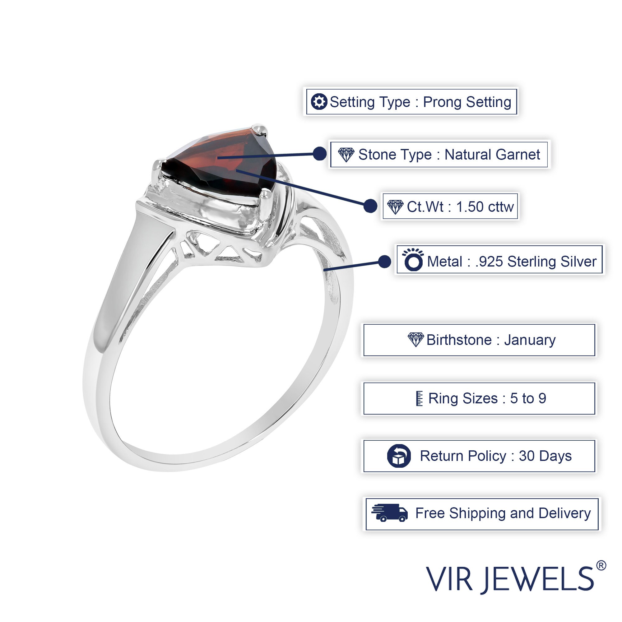 1.50 Cttw Garnet Ring .925 Sterling Silver With Rhodium Plating