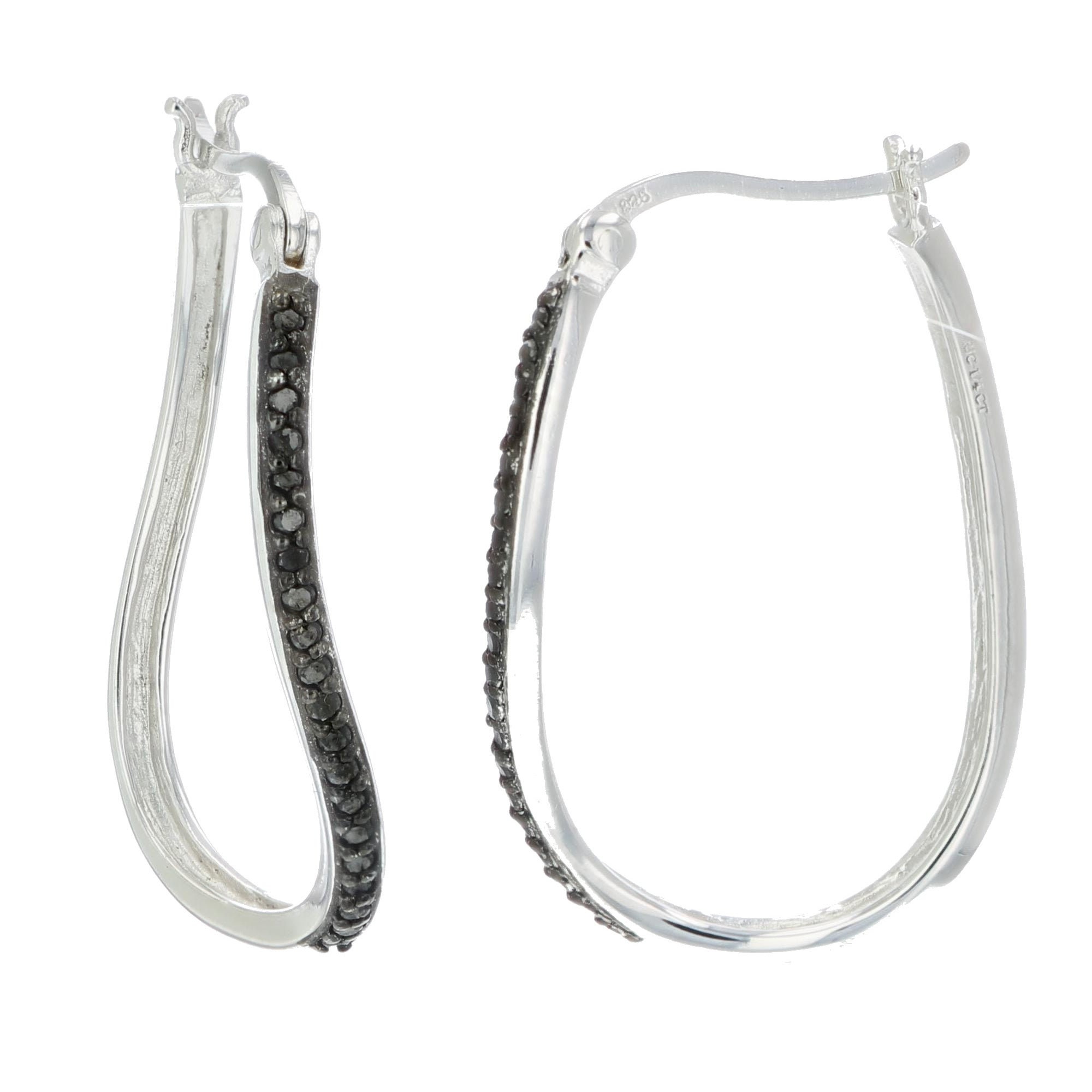 1/4 cttw Black Diamond Hoop Earrings in .925 Sterling Silver 1 Inchthumbnail