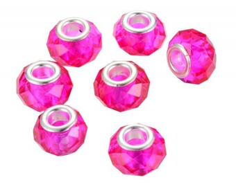 10 Pcs. Hot Pink Crystal 14*8mm round loose glass beads