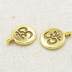 2pc. Tibetan Silver Round Tag Lotus/Life Tree/Buddha Charms 15mm Handmade Metal Pendants Gold OM