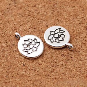 2pc. Tibetan Silver Round Tag Lotus/Life Tree/Buddha Charms 15mm Handmade Metal Pendants Silver Lotus