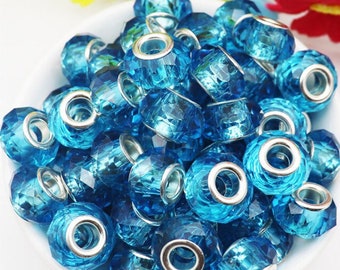 5PCS Lot 5MM Big Hole Loose Cut Blue Faceted Murano Glass Beads Charm Fit For European Pandora Bracelet DIY Jewelry Making