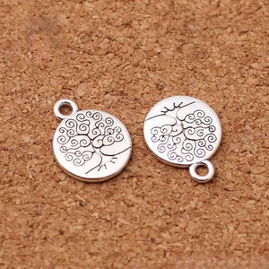 2pc. Tibetan Silver Round Tag Lotus/Life Tree/Buddha Charms 15mm Handmade Metal Pendants Silver Tree of Life