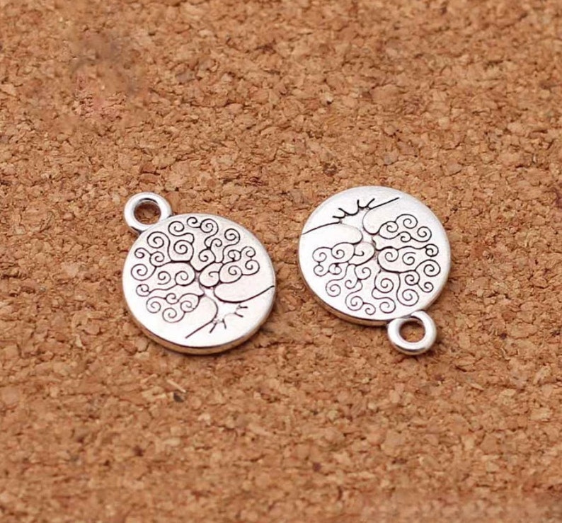 2pc. Tibetan Silver Round Tag Lotus/Life Tree/Buddha Charms 15mm Handmade Metal Pendants Silver Tree of Life