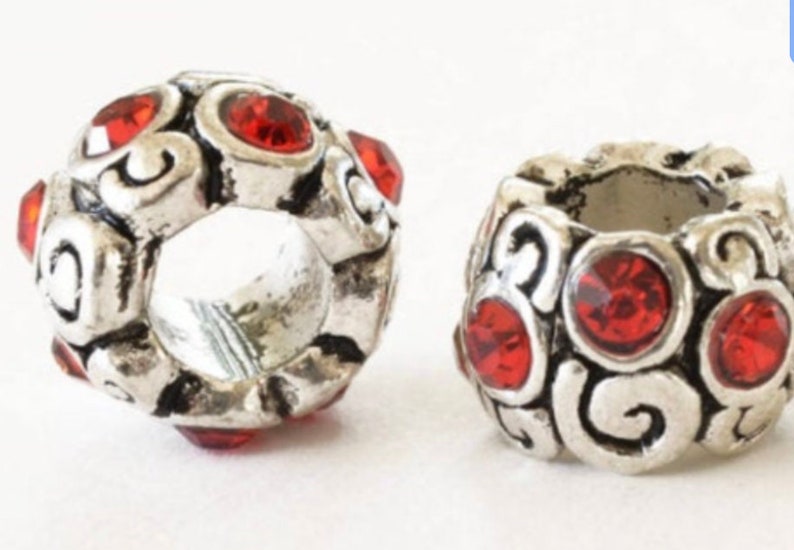 2pc Antique Silver Alloy Rhinestone European Beads Rondelle Large Hole Beads