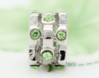 1pc. Green crystal  European charm bead