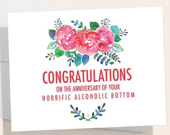 Funny Sobriety Anniversary Card | Dark Humor AA Card | Funny Congratulations Card | Sobriety Milestone, Congrats on Your Alcoholic Bottom